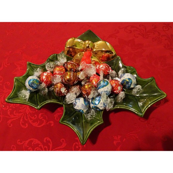 Vintage Ceramic Holly Serving Dish mcm Christmas candy dish retro 1970s - Picture 8 of 12
